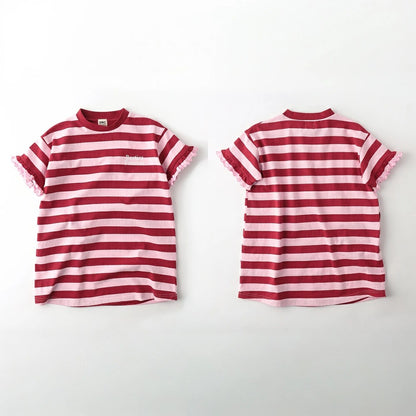 日本童裝 Branshes 花邊裙間條T裙 100-150cm 女童款 夏季 DRESSES
