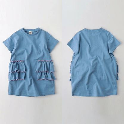 日本童裝 Branshes 撞色荷葉邊短袖連身裙 100-150cm 女童款 夏季 DRESSES