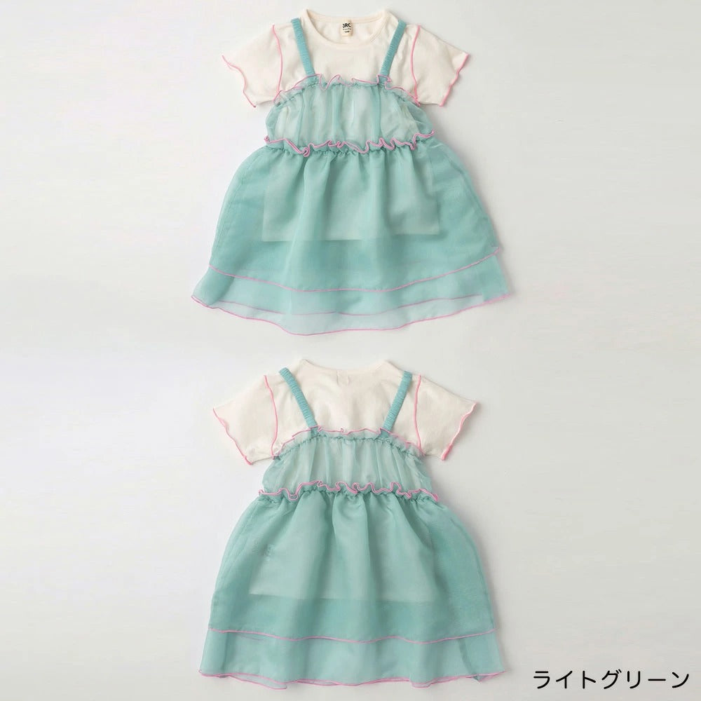 日本童裝 Branshes 透薄紗吊帶裙+短袖上衣套裝 100-150cm 女童款 夏季 TOPS DRESSES