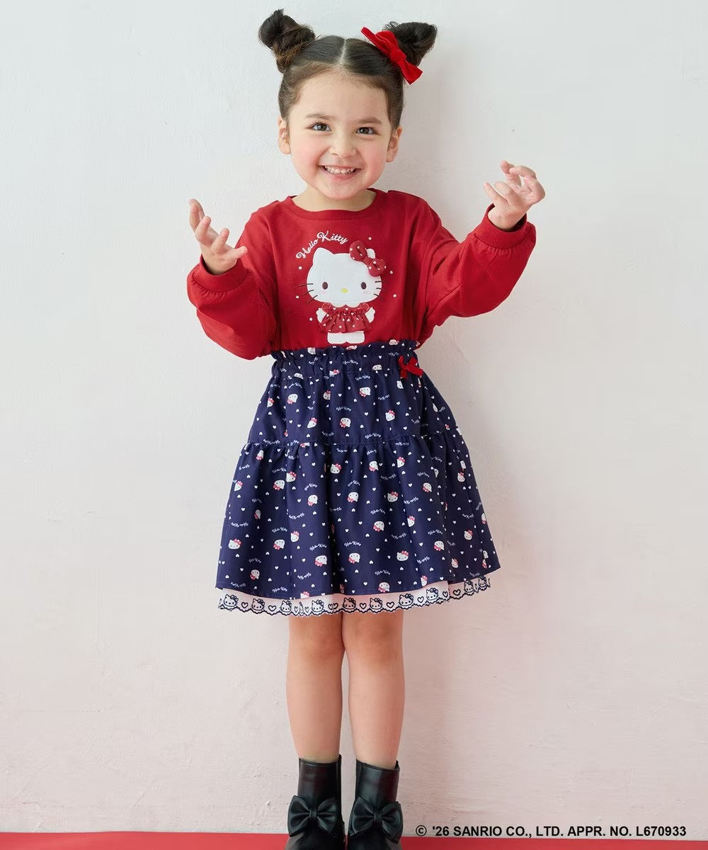 日本童裝 ANY#26 x Sanrio Hello Kitty 印花蕾絲刺繡半身裙 110-150cm 女童款 秋季 SKIRTS 聖誕紅/新年紅
