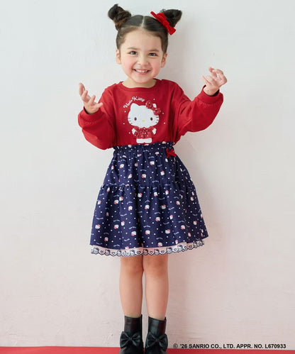 日本童裝 ANY#26 x Sanrio Hello Kitty 印花蕾絲刺繡半身裙 110-150cm 女童款 秋季 SKIRTS 聖誕紅/新年紅
