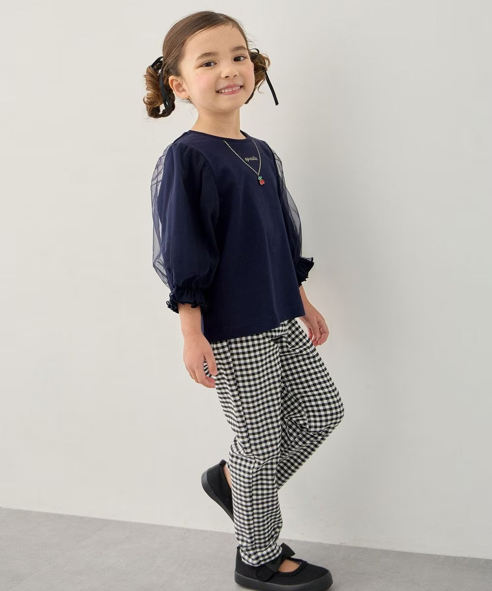 日本童裝 aF#a325 薄紗七分袖上衣 100-150cm 女童款 夏季 TOPS