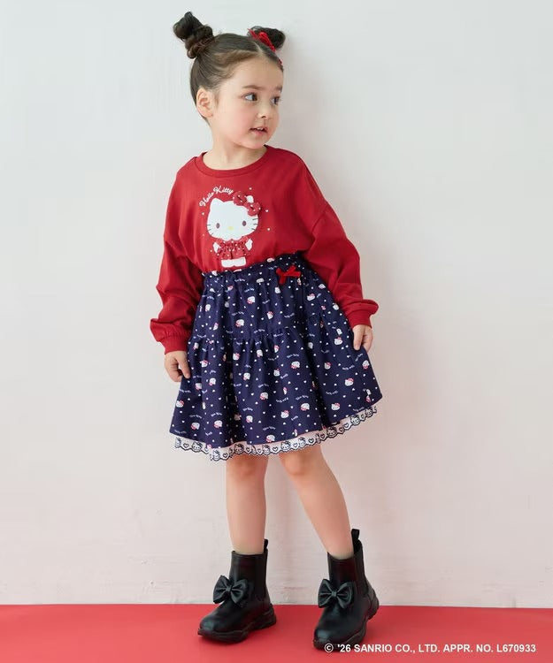 日本童裝 ANY#26 x Sanrio Hello Kitty 印花蕾絲刺繡半身裙 110-150cm 女童款 秋季 SKIRTS 聖誕紅/新年紅