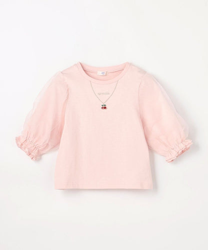 日本童裝 aF#a325 薄紗七分袖上衣 100-150cm 女童款 夏季 TOPS