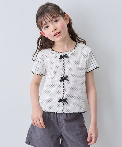 日本童裝 aF#a325 波點蝴蝶結上衣 110-160cm 女童款 夏季 TOPS