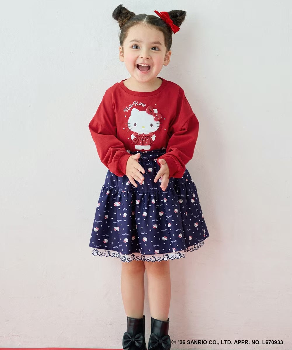 日本童裝 ANY#26 x Sanrio Hello Kitty 印花蕾絲刺繡半身裙 110-150cm 女童款 秋季 SKIRTS 聖誕紅/新年紅