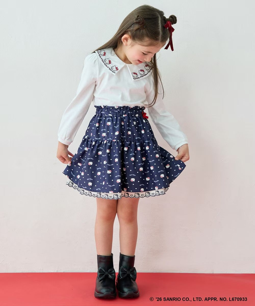 日本童裝 ANY#26 x Sanrio Hello Kitty 印花蕾絲刺繡半身裙 110-150cm 女童款 秋季 SKIRTS 聖誕紅/新年紅