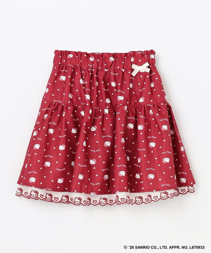 日本童裝 ANY#26 x Sanrio Hello Kitty 印花蕾絲刺繡半身裙 110-150cm 女童款 秋季 SKIRTS 聖誕紅/新年紅