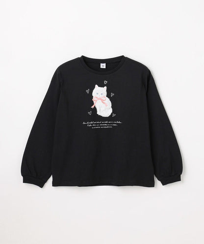 日本童裝 aF#a325 貓貓印花上衣 90-150cm 女童款 春季 TOPS