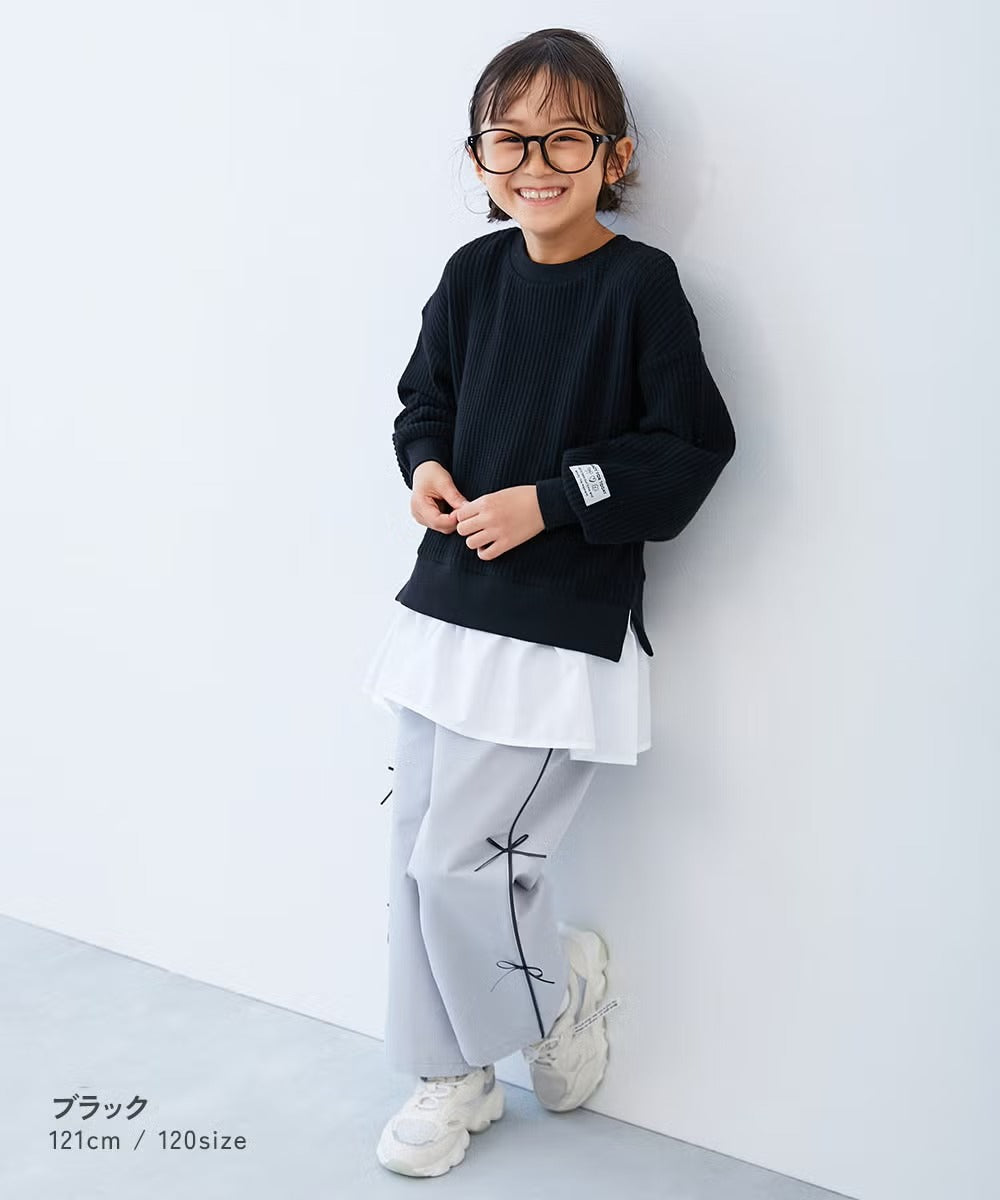 日本童裝 dev!rock 彈性華夫格拼接上衣 100-160cm 女童款 冬季 TOPS