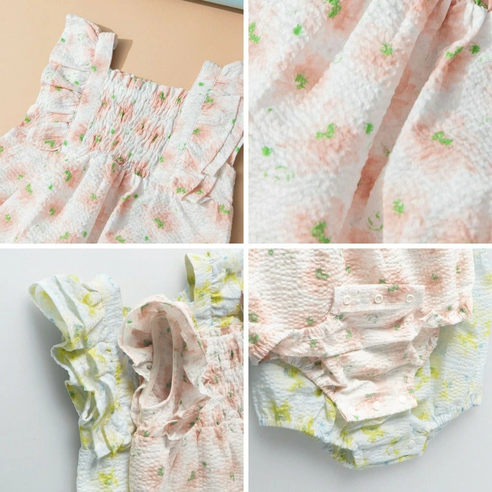 日本童裝 Branshes 花卉印花連衣 70-80cm 女童款 初生嬰兒 夏季 Jumpsuit