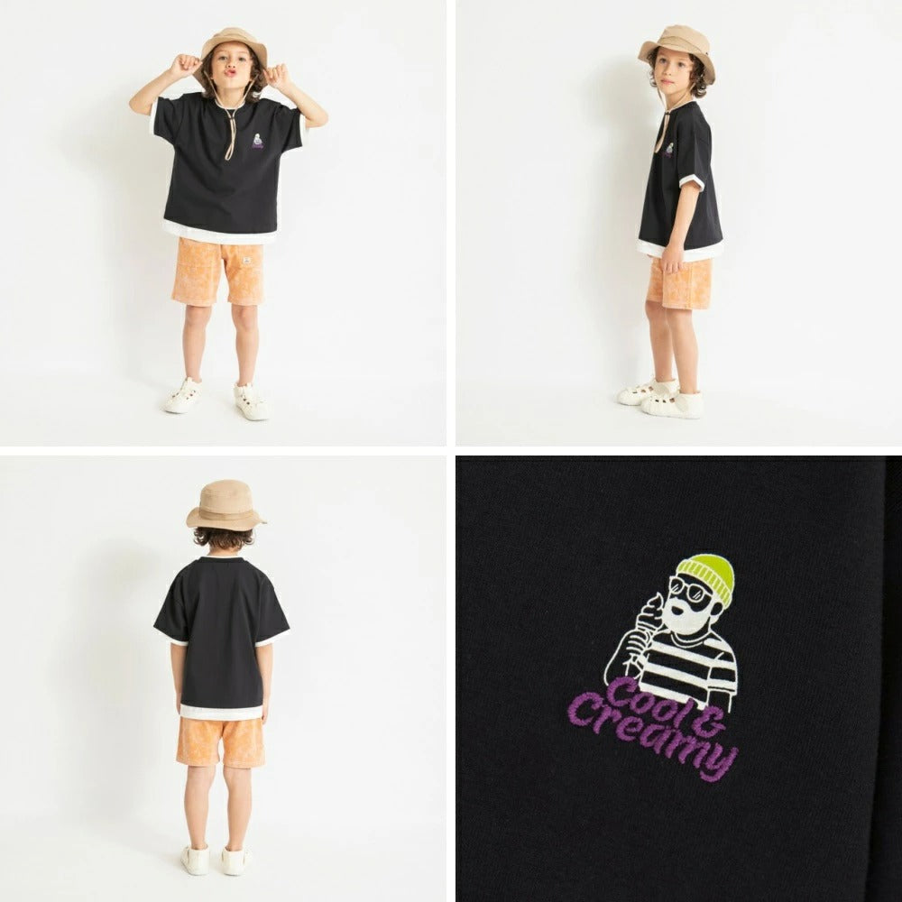 日本童裝 Branshes 假兩件刺繡短袖上衣 80-150cm 男童款 夏季 TOPS