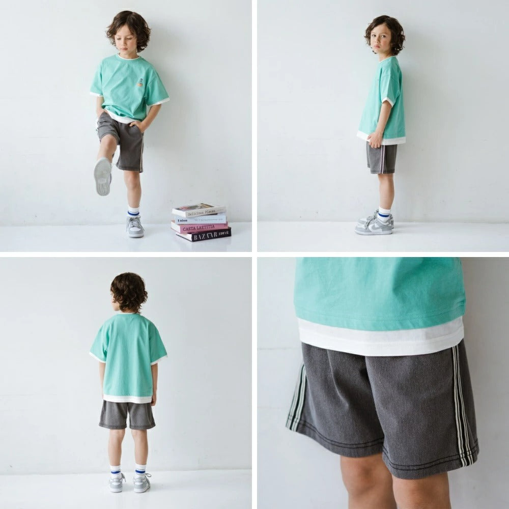 日本童裝 Branshes 復古側條紋牛仔短褲 80-150cm 男童款 夏季 PANTS