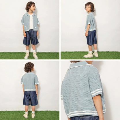 日本童裝 Branshes 鉤針編織夏季針織上衣/外套 90-150cm 男童款 夏季 TOPS OUTERWEAR