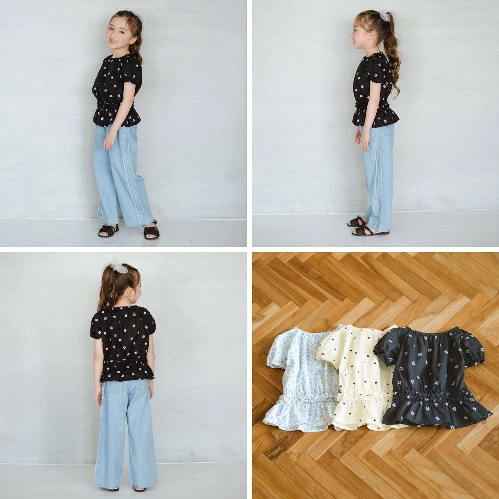 日本童裝 Branshes 束腰短袖上衣 80-130cm 女童款 夏季 TOPS