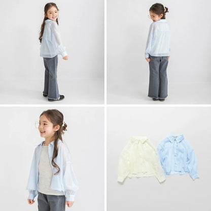 日本童裝 Branshes 薄紗長袖襯衫 80-150cm 女童款 夏季 TOPS OUTERWEAR
