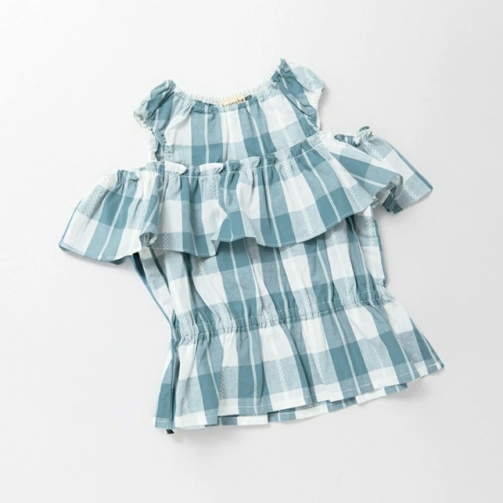 日本童裝 Branshes 格紋露肩上衣 80-150cm 女童款 夏季 TOPS