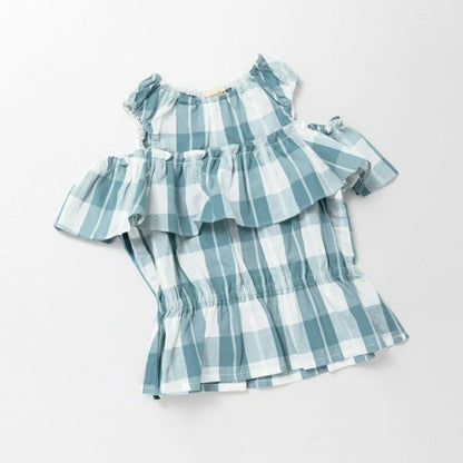 日本童裝 Branshes 格紋露肩上衣 80-150cm 女童款 夏季 TOPS