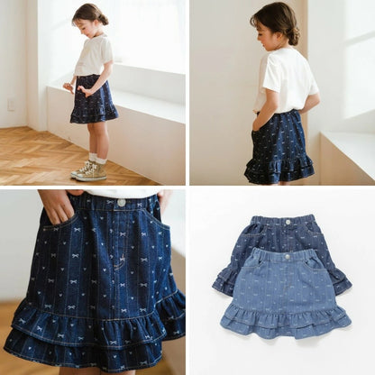 日本童裝 Branshes 提花牛仔短裙 80-150cm 女童款 夏季 SKIRTS