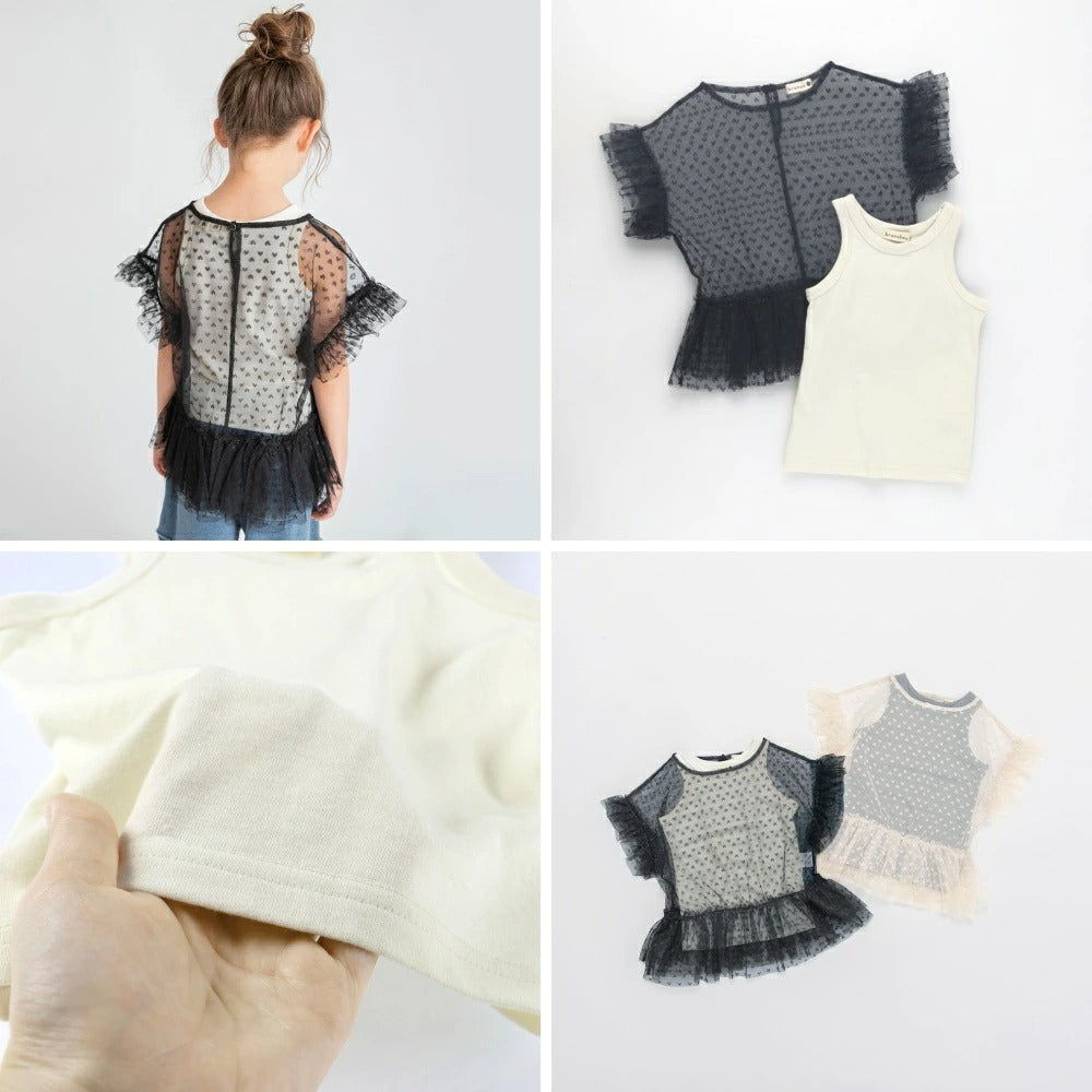日本童裝 Branshes 心形薄紗上衣及背心套裝 90-150cm 女童款 夏季 TOPS