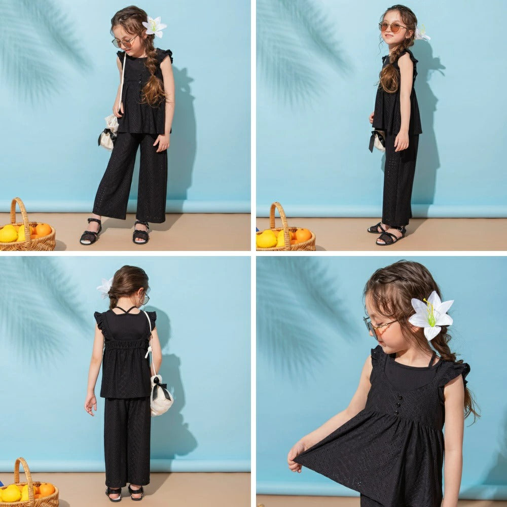 日本童裝 Branshes 提花度假風兩件套裝 80-150cm 女童款 夏季 TOPS PANTS