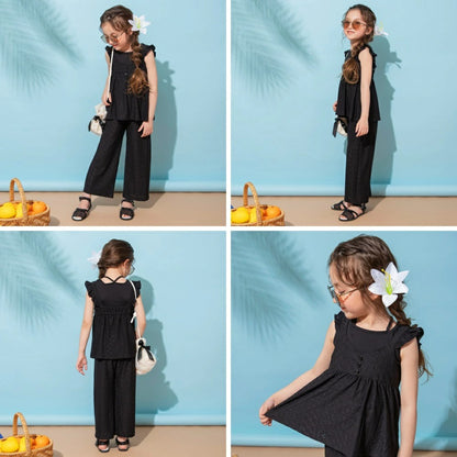 日本童裝 Branshes 提花度假風兩件套裝 80-150cm 女童款 夏季 TOPS PANTS
