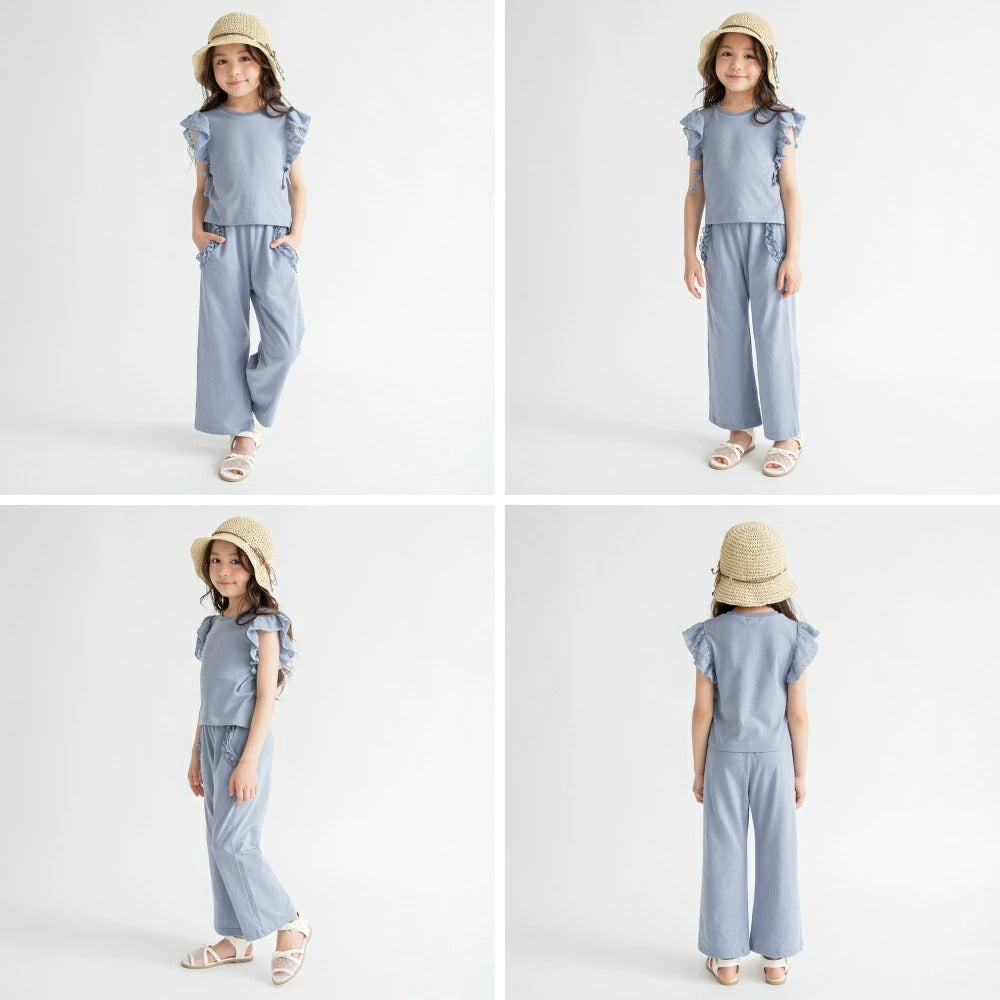 日本童裝 Branshes 荷葉邊袖上衣長褲套裝 80-150cm 女童款 夏季 PANTS