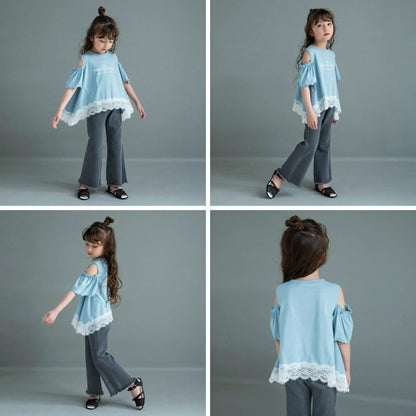 日本童裝 Branshes 蕾絲露肩上衣 100-150cm 女童款 夏季 TOPS