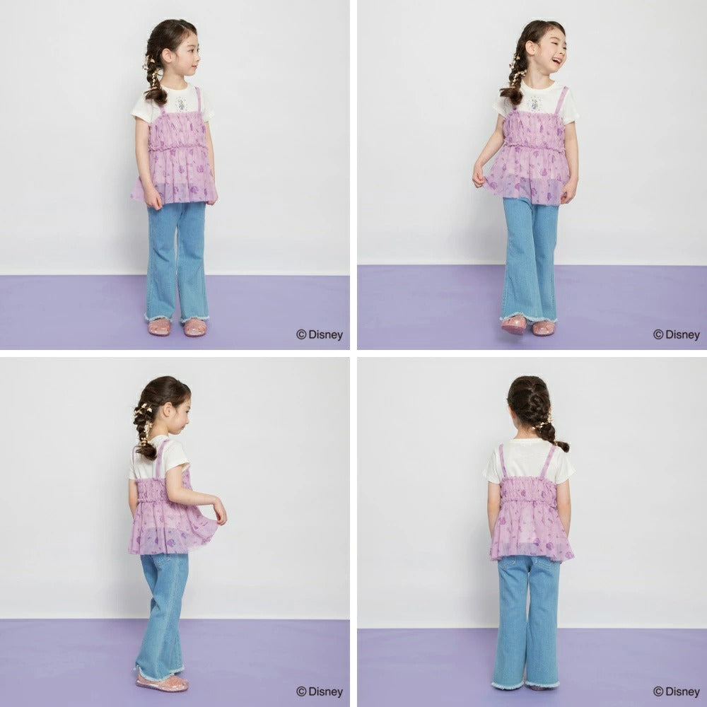 日本童裝 Branshes x Disney Frozen 印花上衣及薄紗吊帶衫套裝 90-130cm 女童款 夏季 TOPS