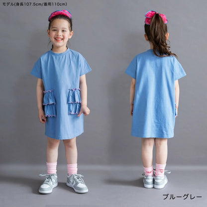 日本童裝 Branshes 撞色荷葉邊短袖連身裙 100-150cm 女童款 夏季 DRESSES