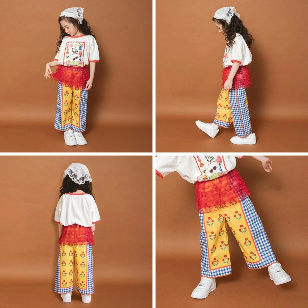 日本童裝 Branshes x りぃー 印花寬腿長褲 80-130cm 女童款 夏季 PANTS