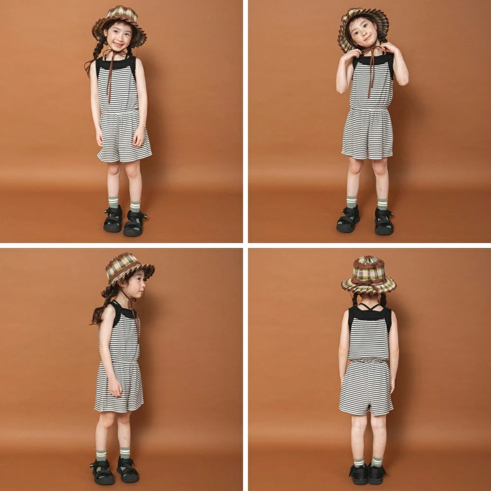 日本童裝 Branshes x りぃー 條紋吊帶連體褲 80-130cm 女童款 夏季 Jumpsuit