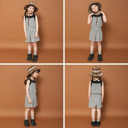日本童裝 Branshes x りぃー 條紋吊帶連體褲 80-130cm 女童款 夏季 Jumpsuit