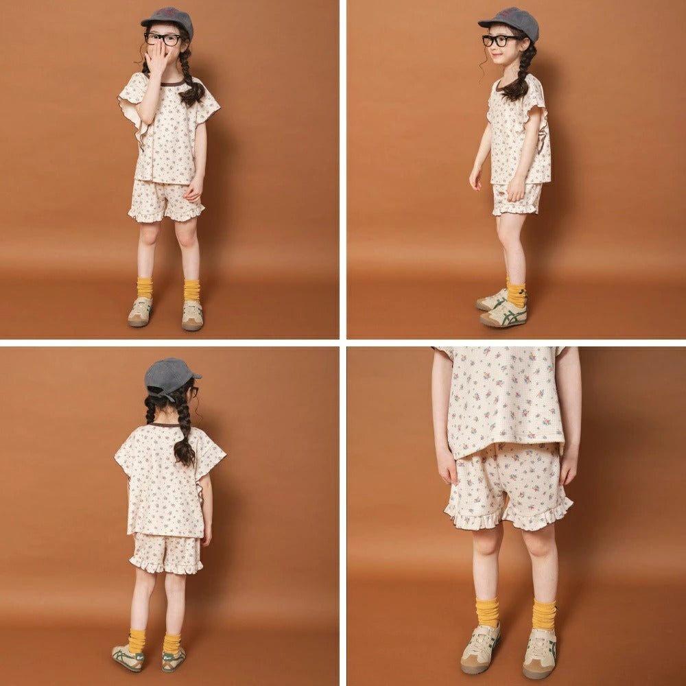 日本童裝 Branshes x りぃー 小碎花華夫格套裝 80-130cm 女童款 夏季 TOPS PANTS
