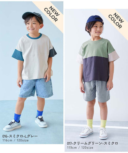 日本童裝 dev!rock 耐穿 耐洗不易變形 撞色拼接短袖上衣 80-160cm 男童款/女童款 TOPS 夏季