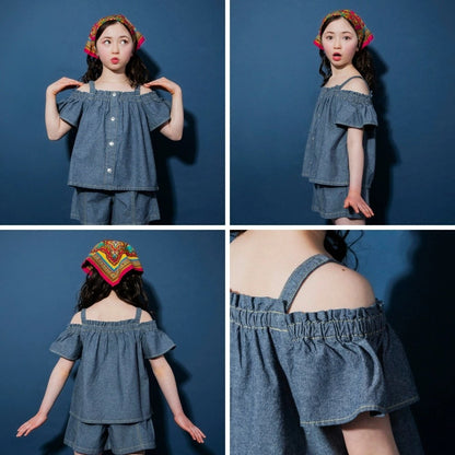 日本童裝 Branshes【Ou? by EDWIN】露肩牛仔吊帶上衣 90-150cm 女童款 夏季 TOPS