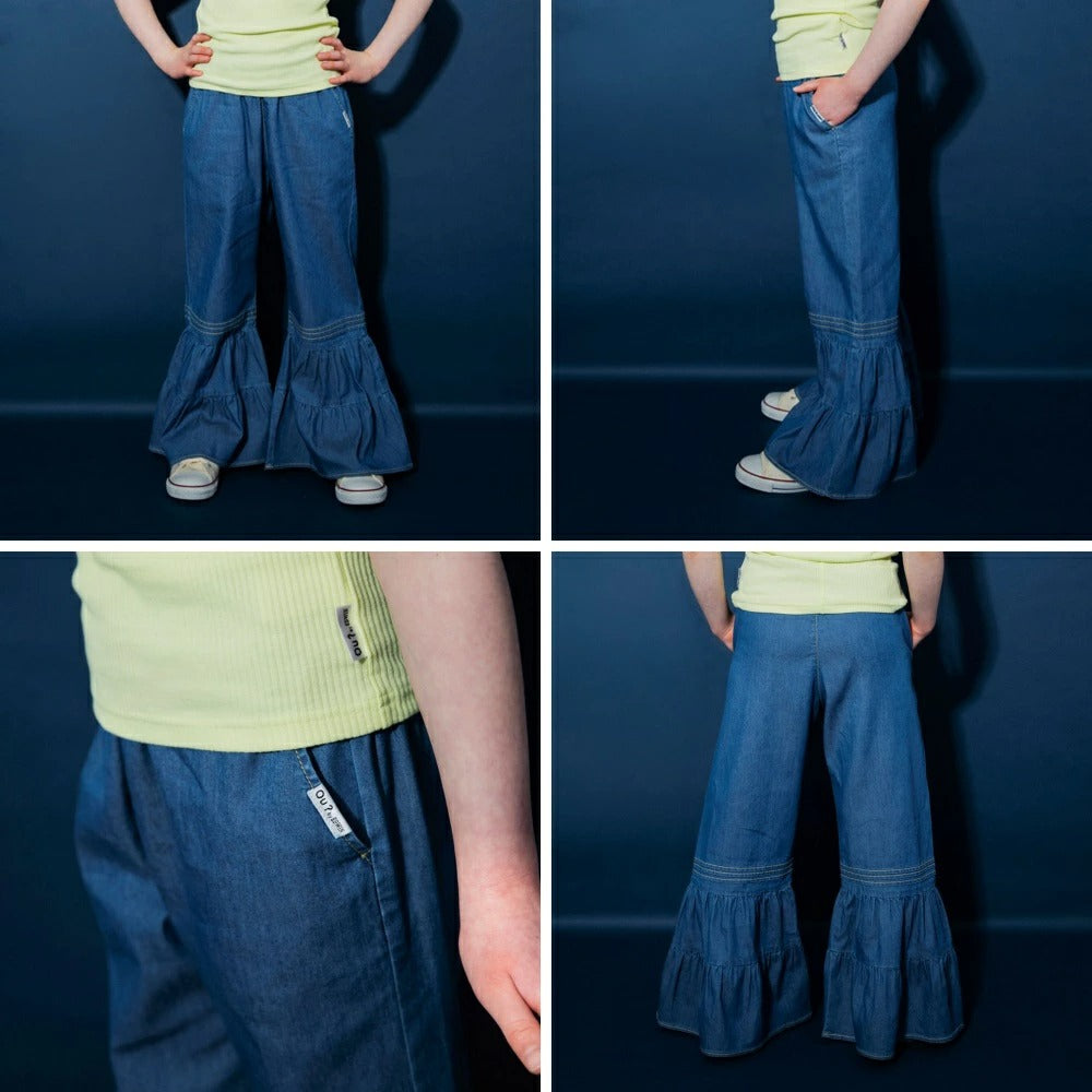 日本童裝 Branshes【Ou? by EDWIN】牛仔荷葉邊喇叭褲 90-150cm 女童款 夏季 PANTS
