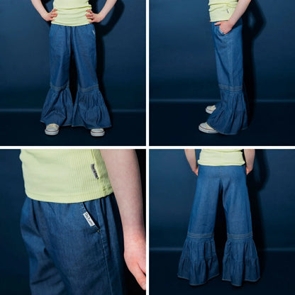 日本童裝 Branshes【Ou? by EDWIN】牛仔荷葉邊喇叭褲 90-150cm 女童款 夏季 PANTS