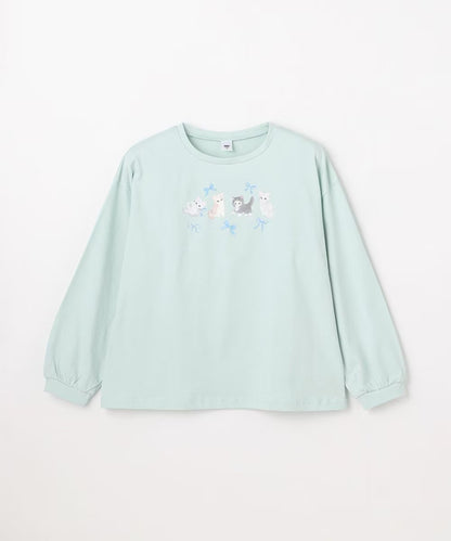 日本童裝 aF#a325 貓貓印花上衣 90-150cm 女童款 春季 TOPS