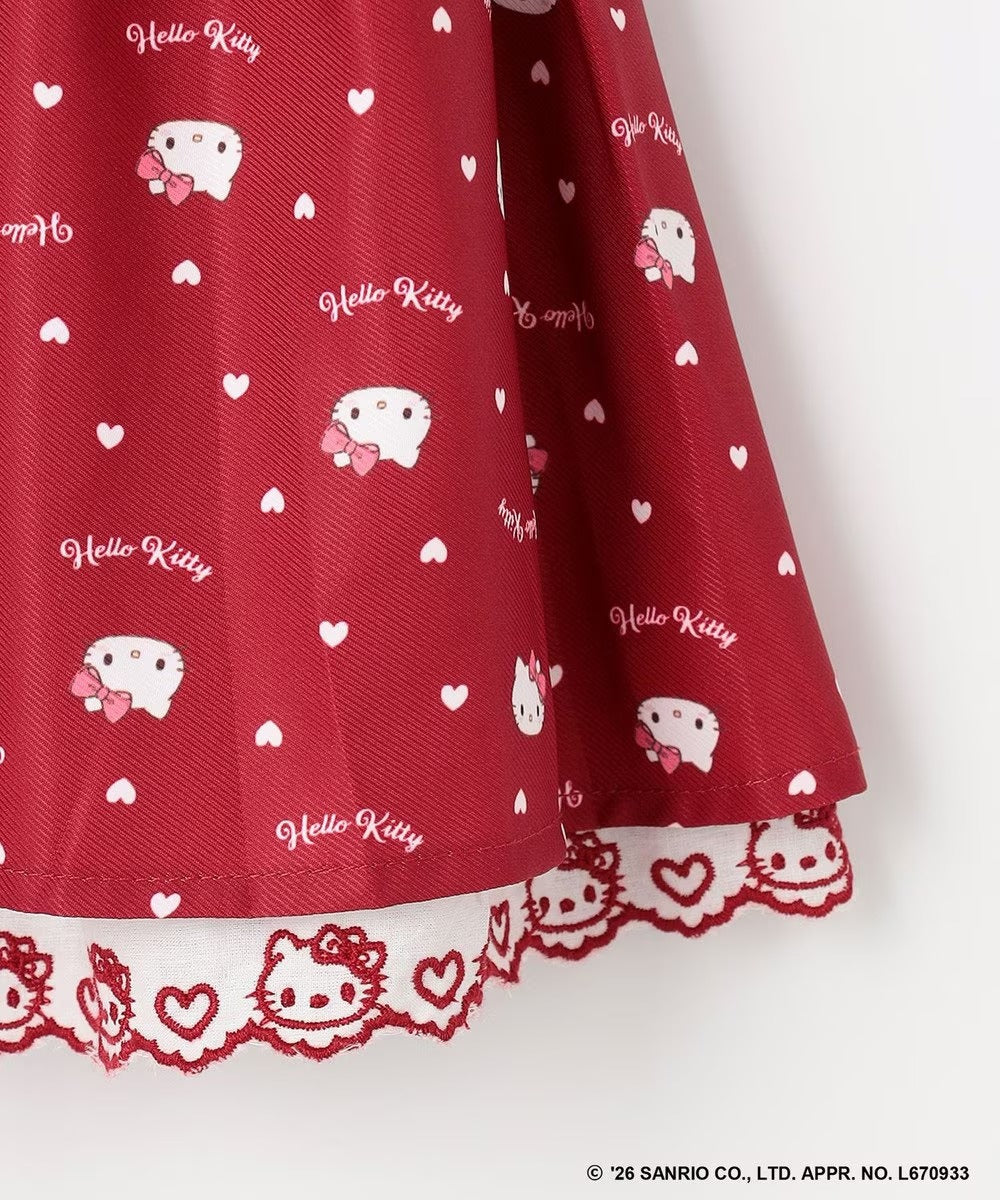日本童裝 ANY#26 x Sanrio Hello Kitty 印花蕾絲刺繡半身裙 110-150cm 女童款 秋季 SKIRTS 聖誕紅/新年紅