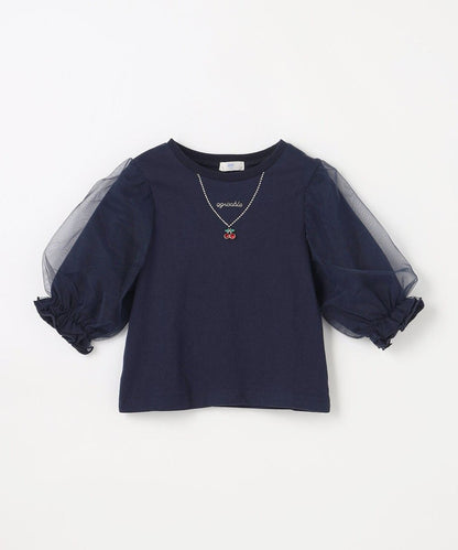 日本童裝 aF#a325 薄紗七分袖上衣 100-150cm 女童款 夏季 TOPS