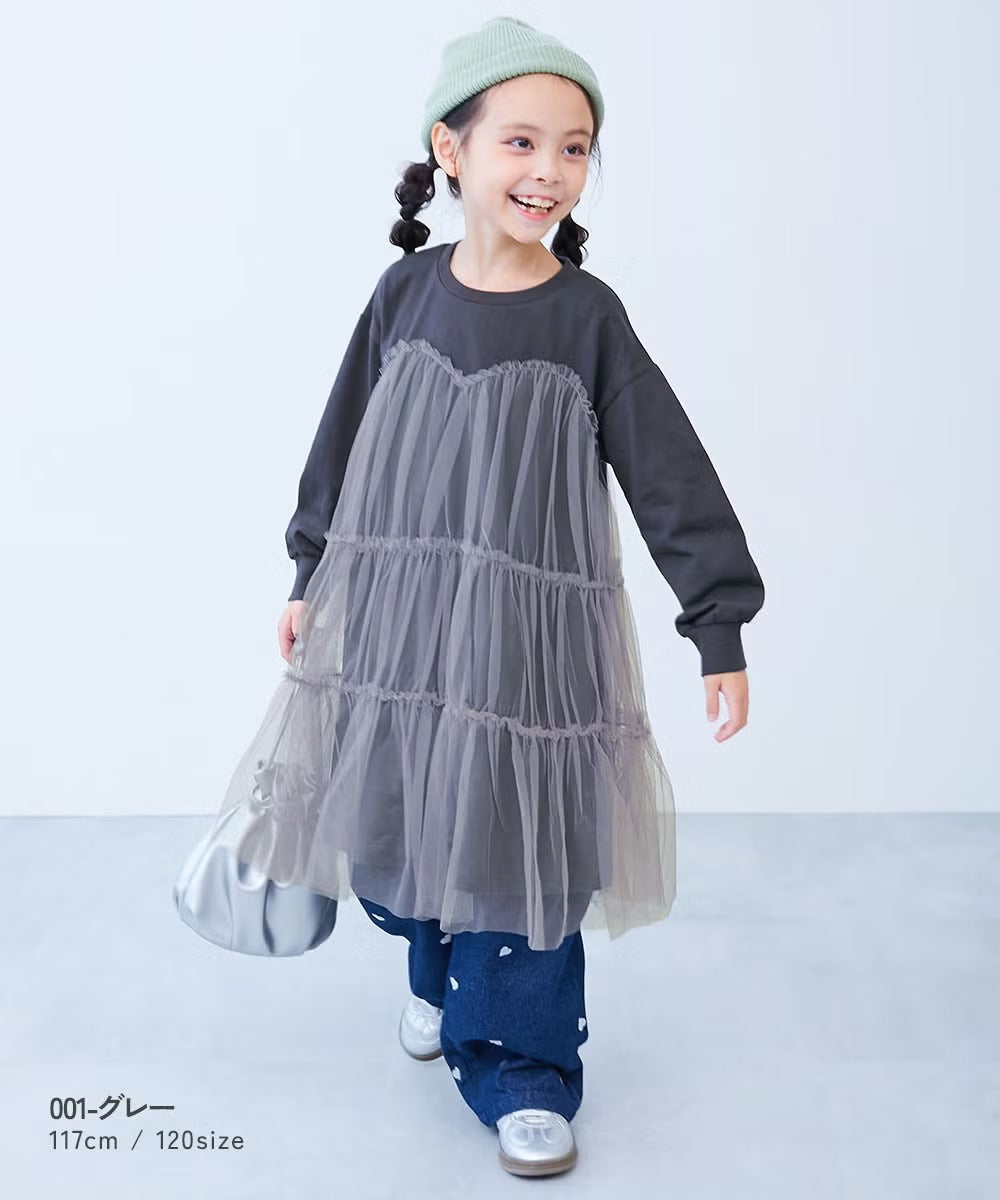 日本童裝 dev!rock 薄紗拼接長袖連身裙 100-160cm 女童款 秋季 DRESSES
