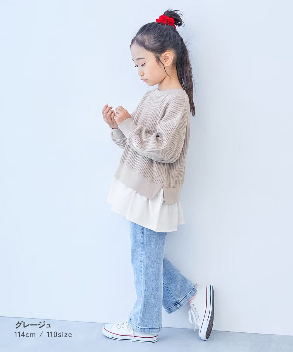 日本童裝 dev!rock 彈性華夫格拼接上衣 100-160cm 女童款 冬季 TOPS