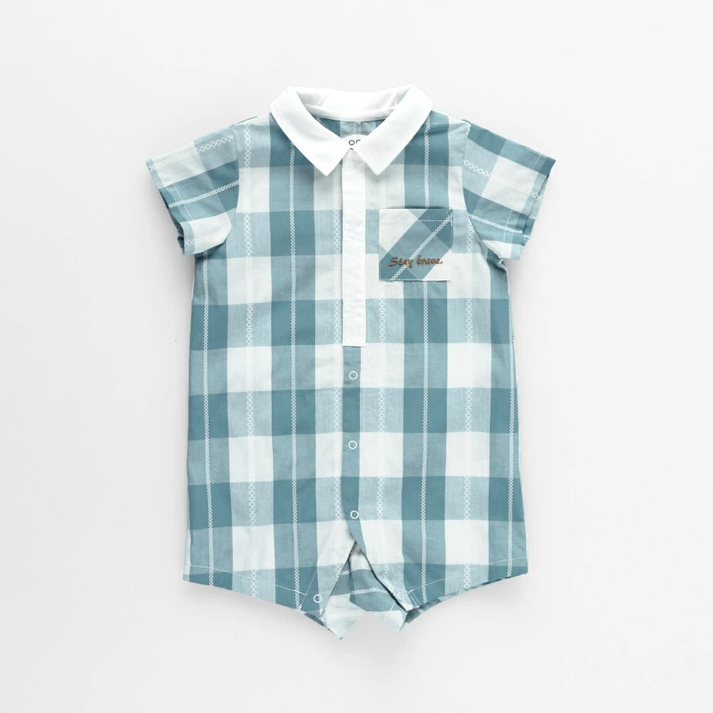 日本童裝 Branshes 格紋連衣 70-80cm 男童款 初生嬰兒 夏季 Jumpsuit