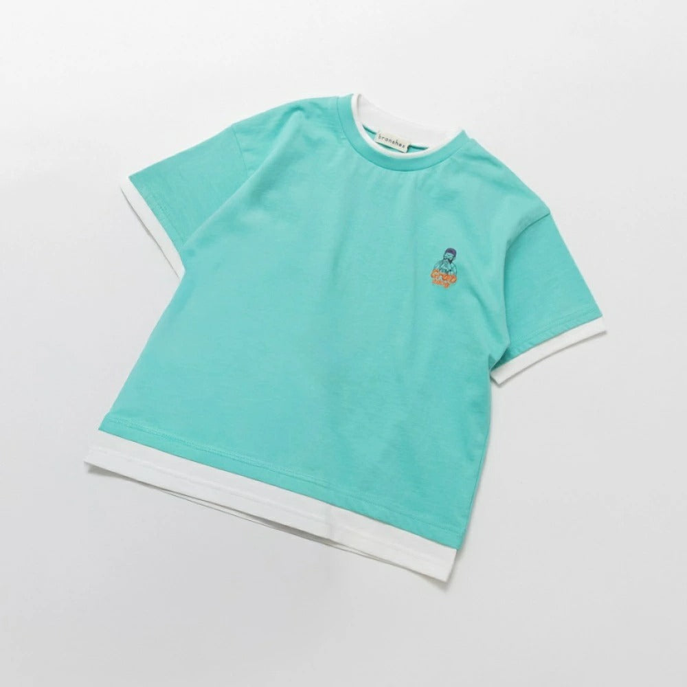 日本童裝 Branshes 假兩件刺繡短袖上衣 80-150cm 男童款 夏季 TOPS