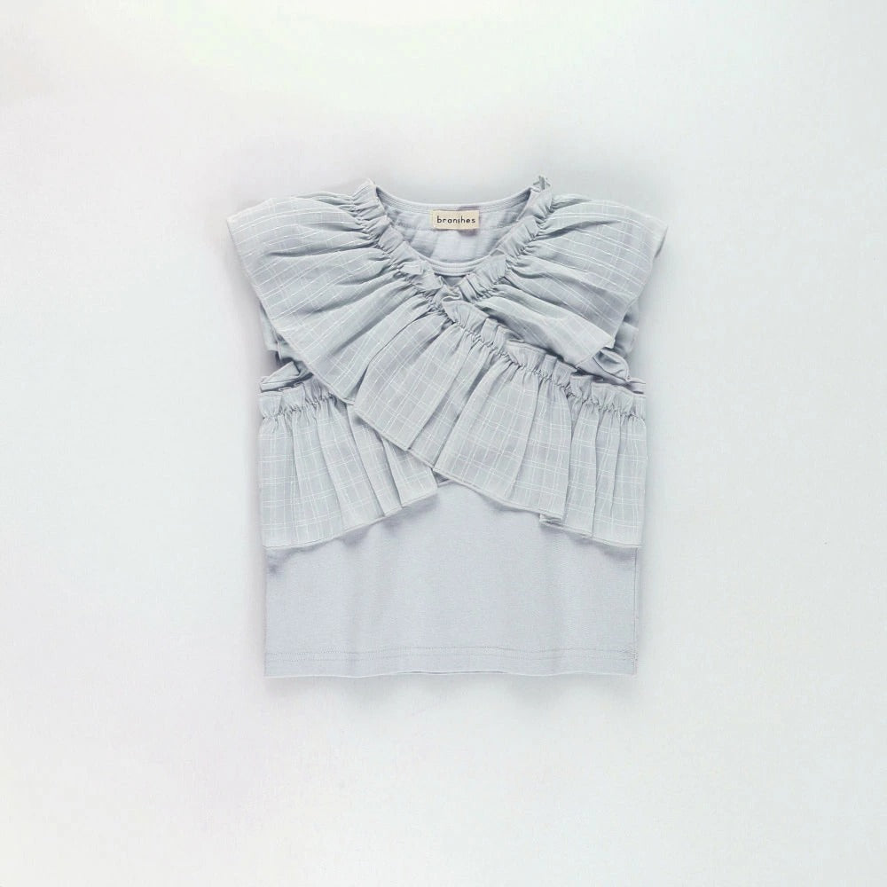 日本童裝 Branshes 荷葉邊交叉上衣 80-150cm 女童款 夏季 TOPS