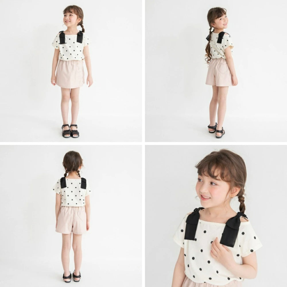日本童裝 Branshes 蝴蝶結露肩上衣 80-150cm 女童款 夏季 TOPS