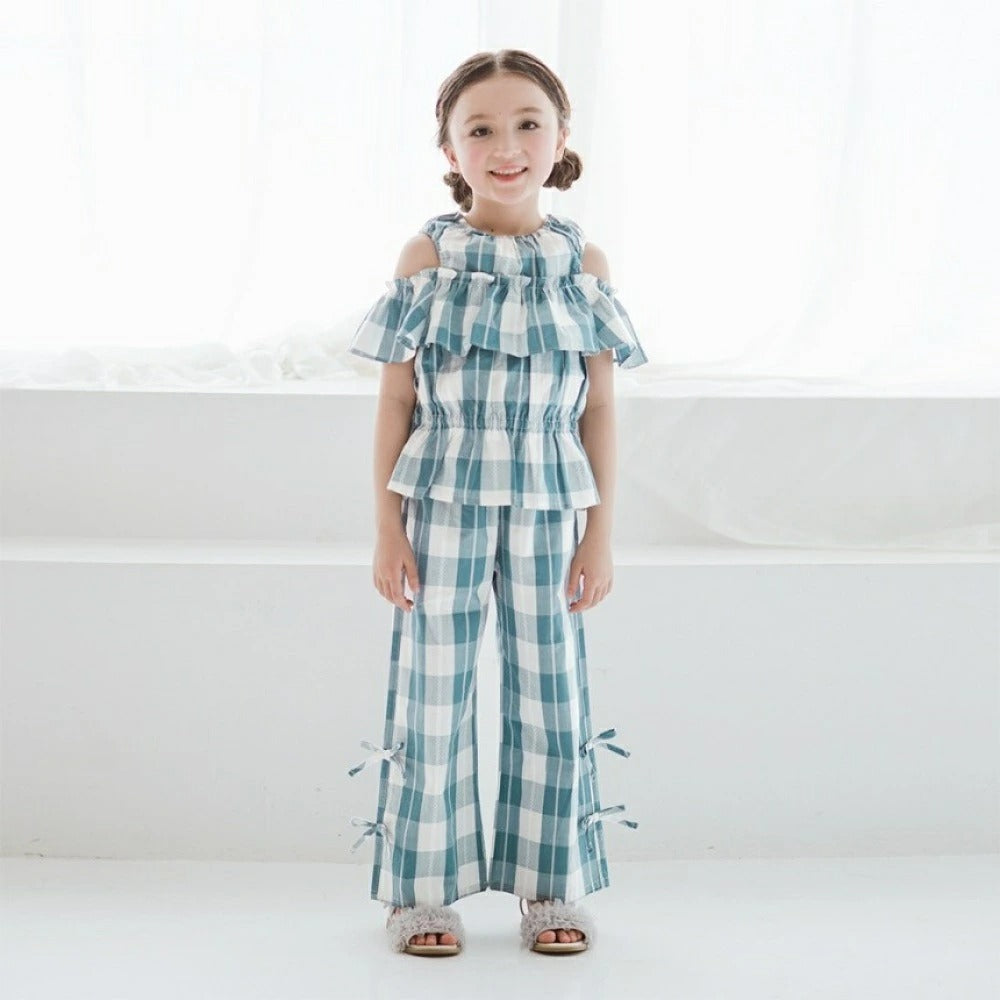 日本童裝 Branshes 格紋露肩上衣 80-150cm 女童款 夏季 TOPS