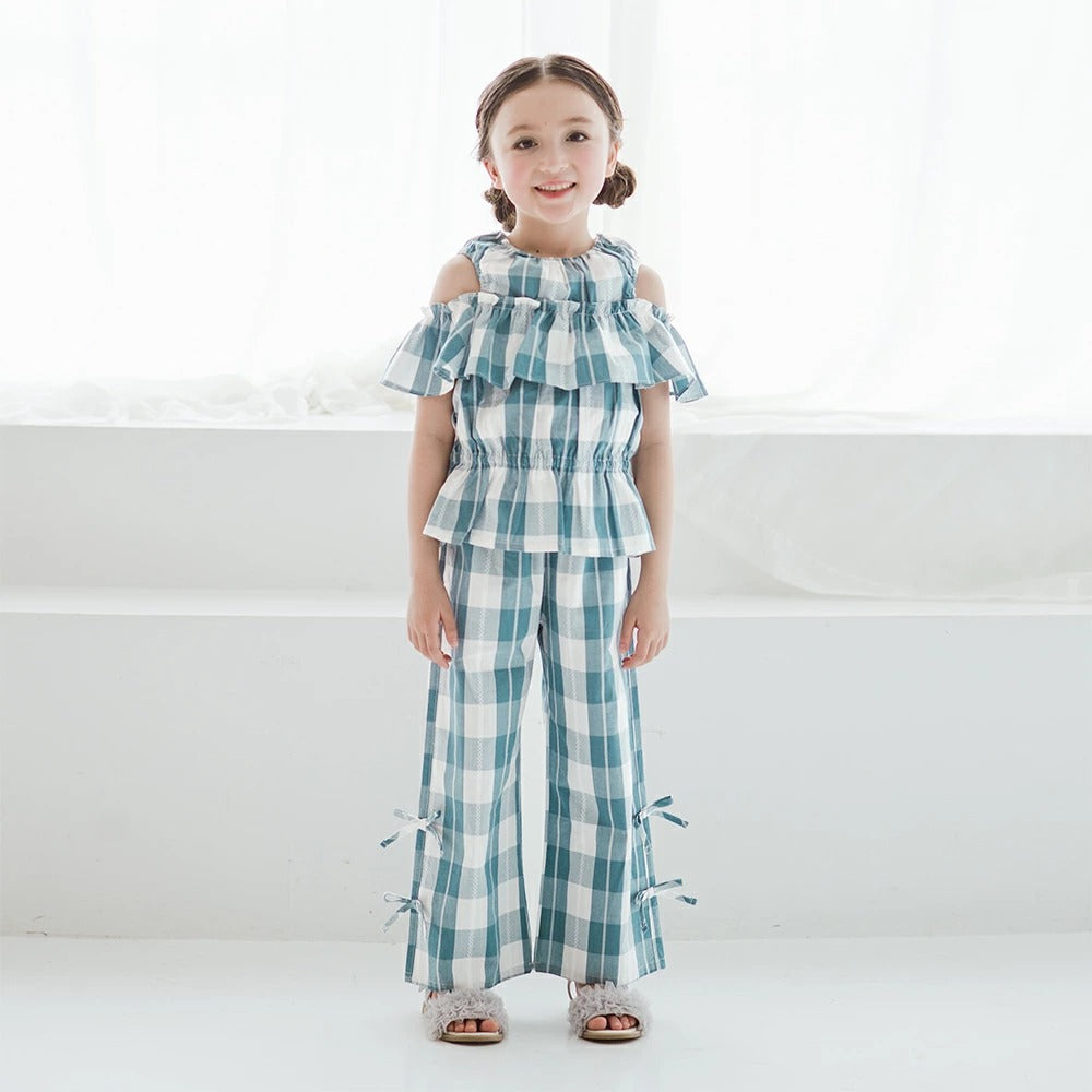 日本童裝 Branshes 格紋緞帶長褲 80-150cm 女童款 夏季 PANTS