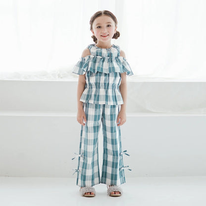 日本童裝 Branshes 格紋緞帶長褲 80-150cm 女童款 夏季 PANTS